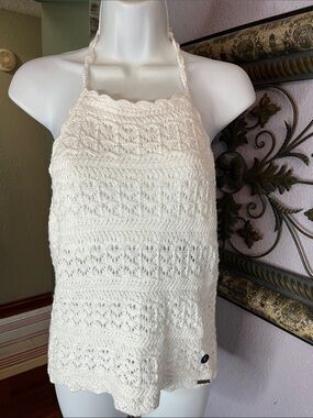 Abercrombie & Fitch NWTvCrochet White Knit Halter Top Sz L